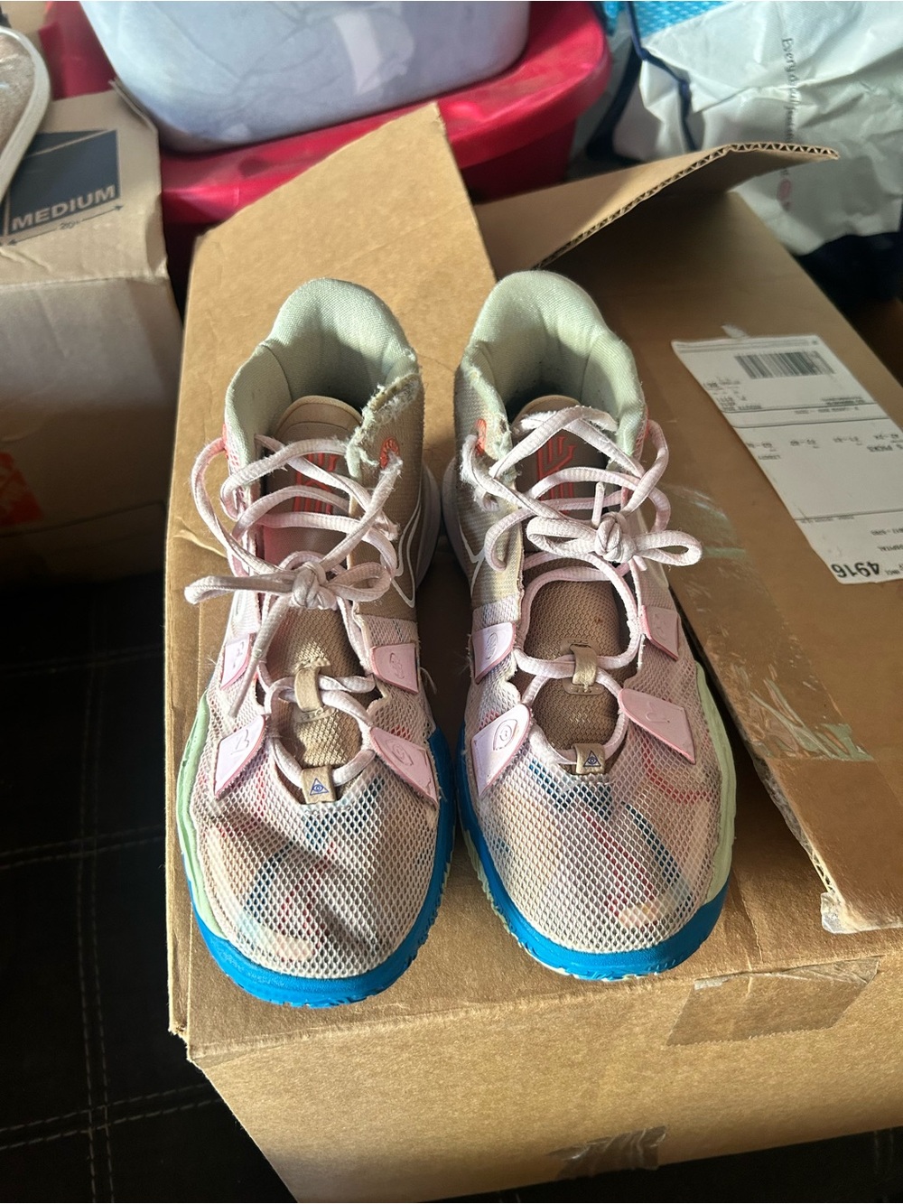 Nike Kids Pink Mesh Sneakers with Blue Outsole